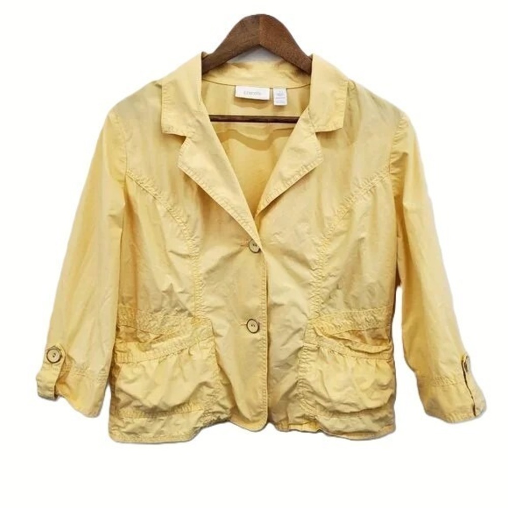 Chicos Womens M Yellow Cottonβ Blazer Jacket 3/4 Sleeve Lightweight